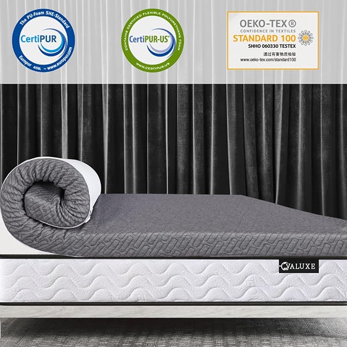 VALUXE 3 Inch Gel Memory Foam Mattress Topper Twin Size High Density Cooling Pad Pressure Relief Bed Topper Grey (with Removable & Washable Bamboo Cover)