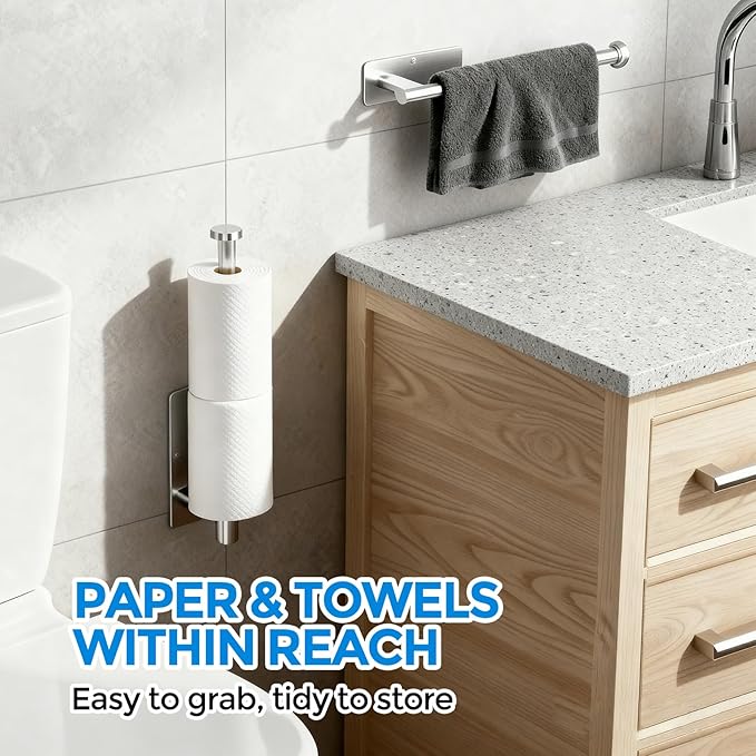 zaa Paper Towel Holder - 2 Pack Under Cabinet Paper Towel Holder, Fits Mega Paper Towel Rolls, Wall Mount Rack for Kitchen, Bathroom, RV, Adhesive or Screw Installation, Silver