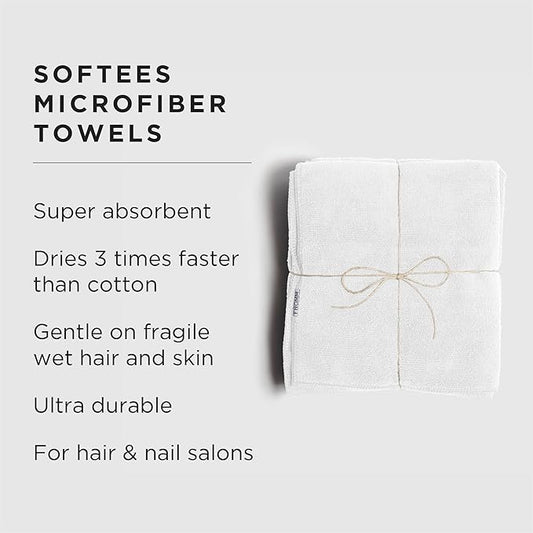 Fromm Softees Air Microfiber Lightweight Salon Hair Towels for Hairstylists, Barbers, Spa, Gym in White, 15.5" by 25.5", 6 count Perfect Hair Care Towel for Drying Curly, Long, Wavy Hair