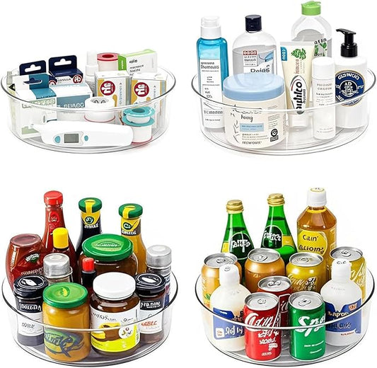 YCLADEC 4 Pack Lazy Susan 11.5" Inch Turntable Organizer Organization Storage Container Bins Spice Rack Cabinet Rotating Condiment for Pantry Countertop Kitchen Vanity Bathroom Jewelry Holder Clear
