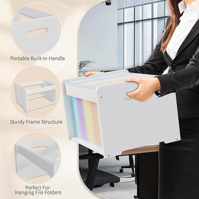 LONTAI 2 Pack Bamboo Hanging File Organizer, Office Desk File Organizer for Letter Size, Wood Hanging File Folders Organizer Record Holder Storage Stand Bookshelf Easy Assembly, White