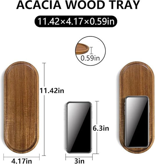 Solid Wood Serving Platters and Trays of Natural Wood with Edge,Rectangular Avoid Sliding and Spilling Food (Acacia Oval Platters 6 Pack)