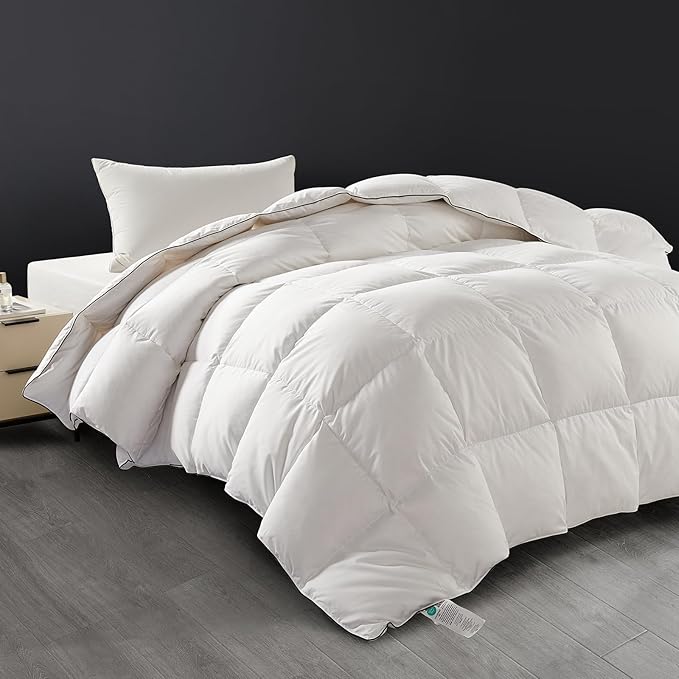 SAPHREAS Down Feathers Comforter Twin Size, All Season Duvet Insert twin, Luxury Lightweight Bedding Comforters with 8 Corner Loops, White 68x90"