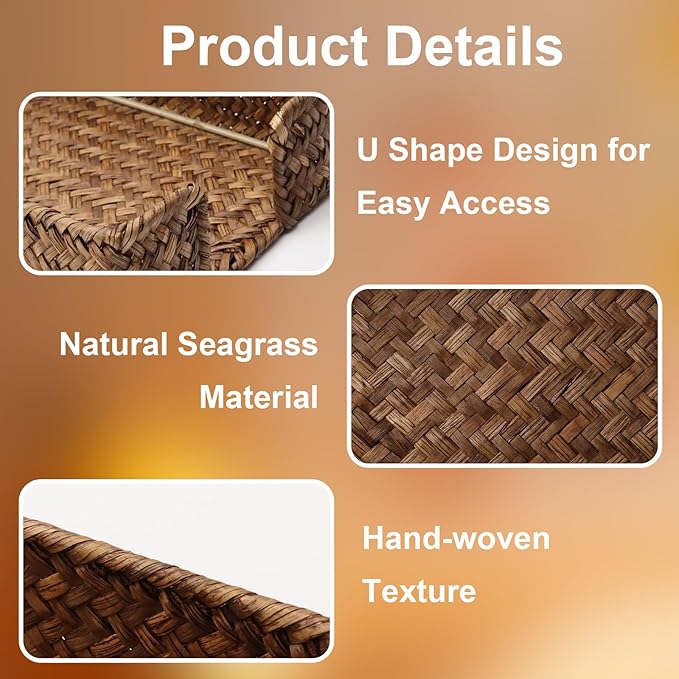 Shonmogar 4 x 6 Inch Sticky Note Holder,Seagrass Post It Note Dispenser,Woven Sticky Note Dispenser,Farmhouse Style Post It Holder for Home Office Desk Decor,Coffee