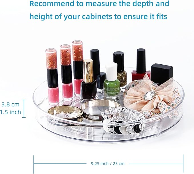 YCLADEC 4 Pack Lazy Susan 9.2" Inch Turntable Organizer Pantry Organization and Storage Container Bins Spice Rack Cabinet Rotating Condiment for Pantry Kitchen Vanity Bathroom Jewelry Holder Clear