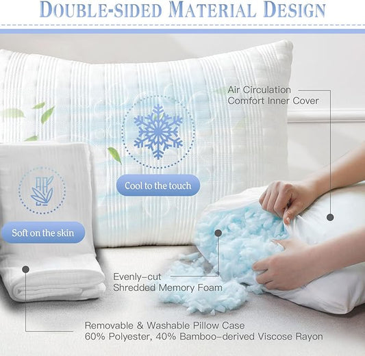 Meoflaw Cooling Pillows for Sleeping Body Size,Shredded Memory Foam Bed Pillow with Double Sided Material Pillow Case,Adjustable Loft-Slow Rebound Body Pillow for Side & Back Sleeper