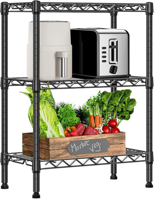 M MZG 750 lbs 3 Tier Shelf Metal Storage Shelves Wire Rack Closet Organizers with PP Board for Garage Kitchen Bathroom Laundry Black 11.8" D x 21.7" W x 28.6" H