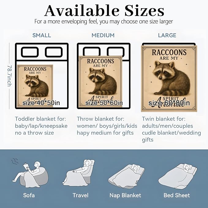 Cute Raccoon Blanket, 80"x60" Flannel Cozy Lightweight Throw Blankets Gifts for Couch Bed Living Room Decor, Soft Blanket for Women Kids