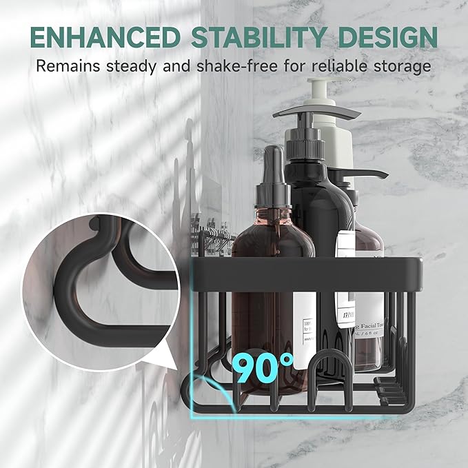 Veken 5-Pack Rustproof & Waterproof Shower Caddy 5-Pack, No Drilling Adhesive Corner Shower Shelves, Rack For Inside Shower, Large Bathroom Organizer Storage Accessories, Ideal for Home&Kitchen, Black