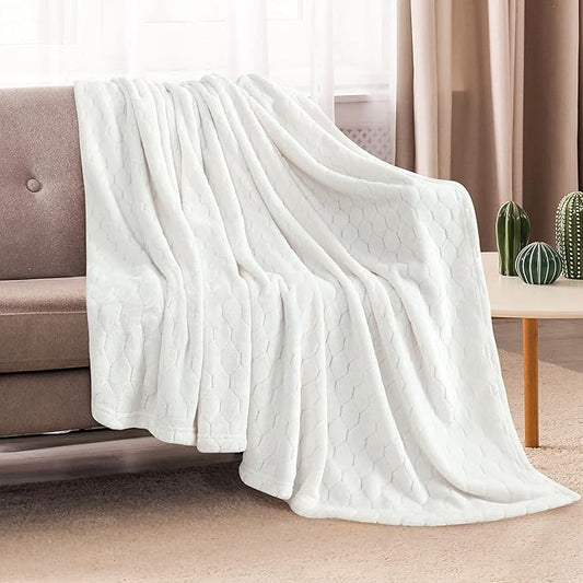 TOONOW Fleece Blanket Fuzzy Plush Throw Blanket 50" x 60", Super Soft Fluffy Bed Blanket Geometric Pattern Comfy Microfiber Flannel Blankets for Couch, Bed, Sofa, Cream White