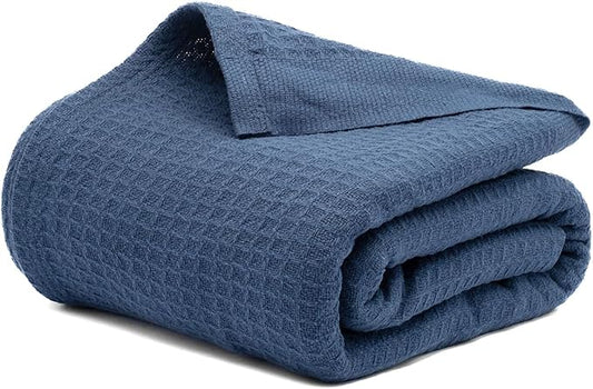 Salt Earth 100% Cotton Throw Blanket, Twin, 68"x92" Waffle Throws for Home, Bedrooms, Outdoor and Cozy Couch, Modern & Cozy Bed Room Decor Blankets, Lightweight All Season Western Blanket (Navy)
