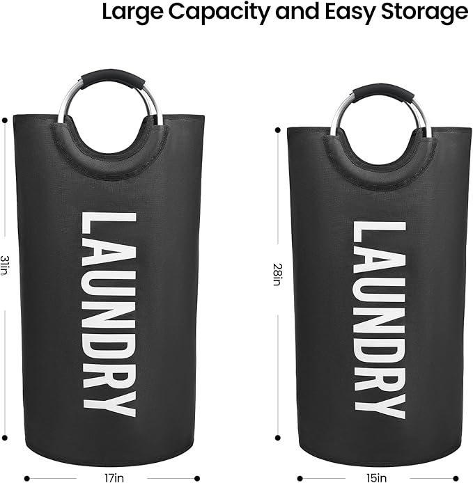 Miss Promation 90L Large Laundry Basket，Collapsible Laundry Basket Easy Storage，Waterproof Laundry Hamper，Clothes Hamper Stands Up Well (Black, M)