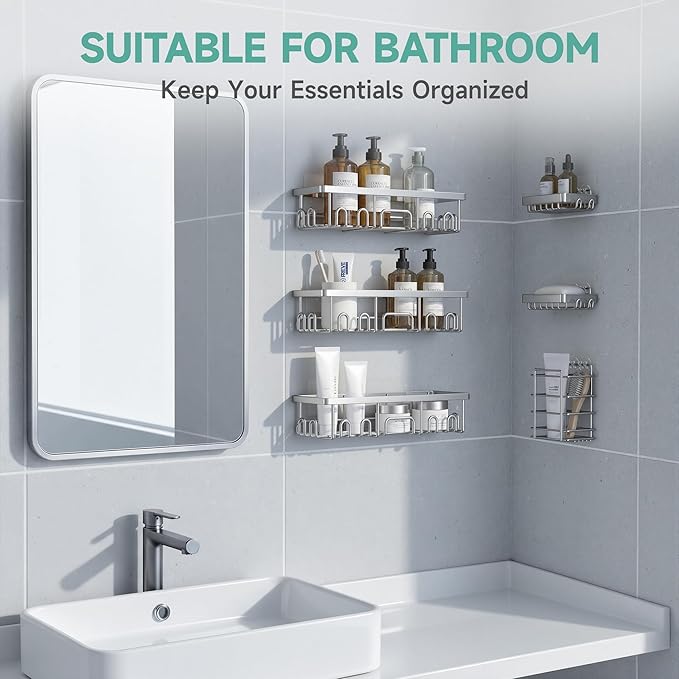 Veken Shower Caddy 6-Pack, Family Choice Award Winner, Large Wall Mounted Shower Rack, Bathroom Shelves Over Toilet, Organizer Storage Accessories with Soap Dish&Toothbrush Holder