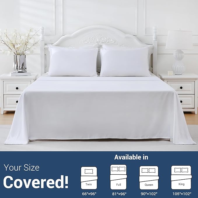 Bulk Queen Flat Sheets Only, White 12 Pack Quick Sort Top Bed Sheet, Color-Coded Hem Threads, Wrinkle-Free Shrinkage Durable Microfiber Hotel Motel Airb&bs Essentials for Hosts, 90"x102"
