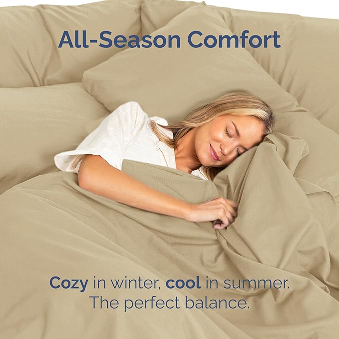 Full Size Flat Sheet - Hotel Quality Top Flat Bed Sheet Only - Ultra-Soft, Comfy, Breathable & Cooling - Fade & Wrinkle Free - Easy-Care, Stain & Shrink Resistant Bedding - Easy-Fit & Oeko-Tex - Beige