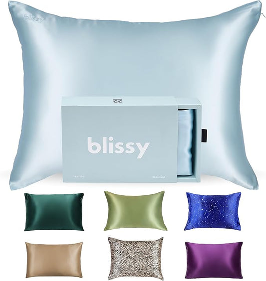 Blissy Silk Pillowcase - 100% Pure Mulberry Silk - 22 Momme 6A High-Grade Fibers - Silk Pillow Cover for Hair & Skin - Regular, Queen & King (Sky Blue, King)