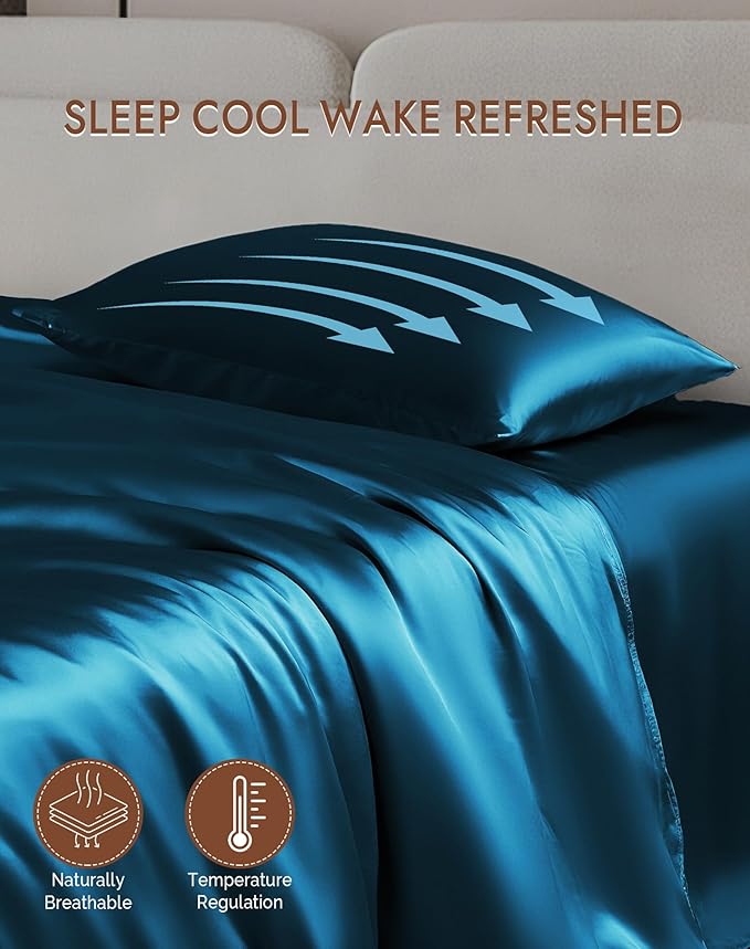 SilkSilky 100% Mulberry Silk Pillowcase - Pure 22 Momme High-Grade 6A Fibers for Hair & Skin, Envelope Closure, Natural, Organic, Breathable & Cooling Pillow Case (Standard, Teal)