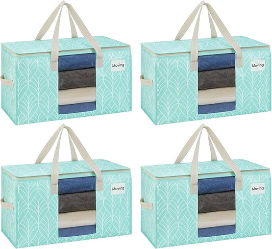 VENO 4 Pack Moving Bags, Storage Bins with lids, Packing Supplies for College, Alternative to Moving Boxes, Foldable, Heavy-Duty Tote (Evergreen, 4 Pack)