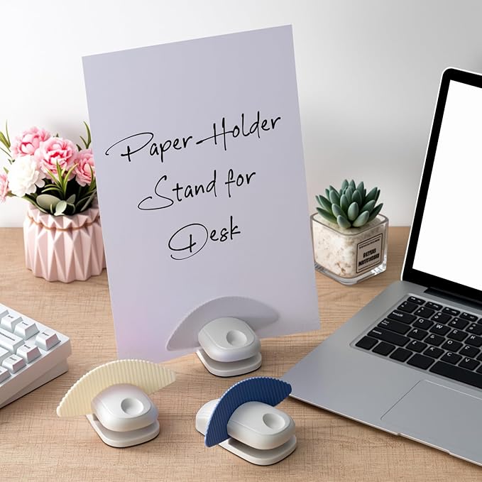 Faccito 2 Pcs Paper Holder Stand for Typing Non-Slip Mat Desktop Folder Document Holder with Anti-Slip Pads Portable Copy Stand Desktop Clamp for A4 Paper Office Reading (White,Blue)