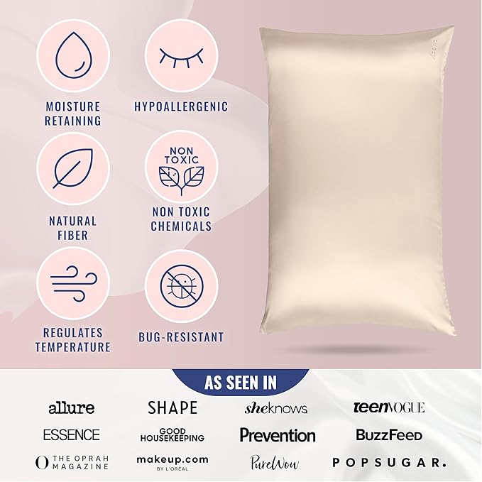 Blissy Silk Pillowcase - 100% Pure Mulberry Silk - 22 Momme 6A High-Grade Fibers - Silk Pillow Cover for Hair & Skin - Regular, Queen & King (Champagne, Standard)