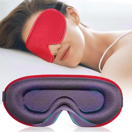Eye Mask for Sleeping Light Blocking,Side Sleeper Women Men, 3D Contoured Cup Sleeping Mask, Soft Breathable Sleep Eye Mask with Adjustable Elastic Strap for Flight Nap，Red-3D