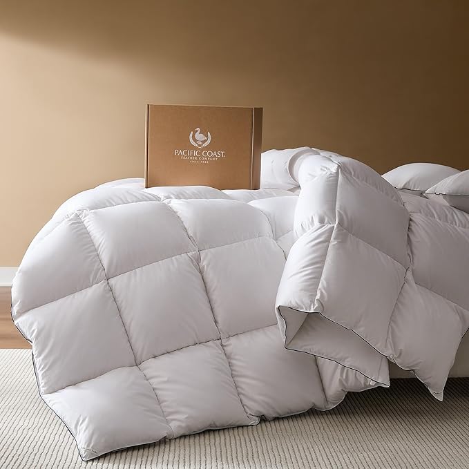 Pacific Coast Goose Down Fiber Comforters Super King Duvet Insert, All Season White Comforter, 3D Hidden-Stitch Baffle Box Design, 8 Tabs, Gifts for Women/Men, Extra Fluffy Luxury Duvet (120"x120")