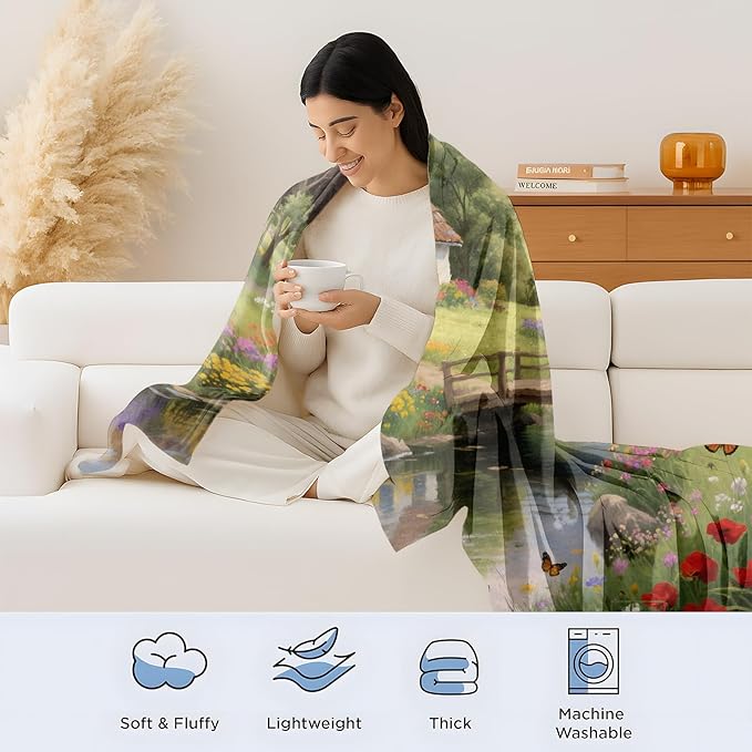 Cute Otter with Seashell Blanket, 80"x60" Flannel Cozy Lightweight Throw Blankets Gifts for Couch Bed Living Room Decor, Soft Blanket for Women Kids