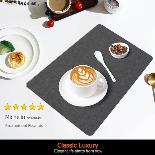 Vinyl Placemats Set of 8 Faux Leather 100% Waterproof Wipeable Washable Place Mats Heat Resistant Easy Clean Non-Slip Table Mats for Indoor Outdoor. (8,Gray)