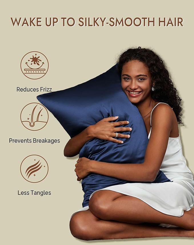 SilkSilky 100% Mulberry Silk Pillowcase - Pure 22 Momme High-Grade 6A Fibers for Hair & Skin, Envelope Closure, Natural, Organic, Breathable & Cooling Pillow Case (King, Dark Blue)