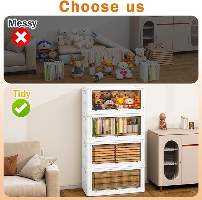 YFXCVSL 4 Tier Storage Bins with Lids 102QT - Stackable Containers with Wheels, Folding Boxes, Set of 25