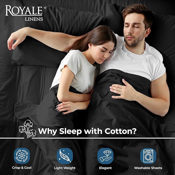 Royale Linens 100% Organic Cotton Twin XL Flat Sheet Only - Super Soft - Percale Top Sheets - Twin XL Flat Sheet Sold Separately - Breathable, Cool & Crisp Black Sheets Only (66" x 102", Black)