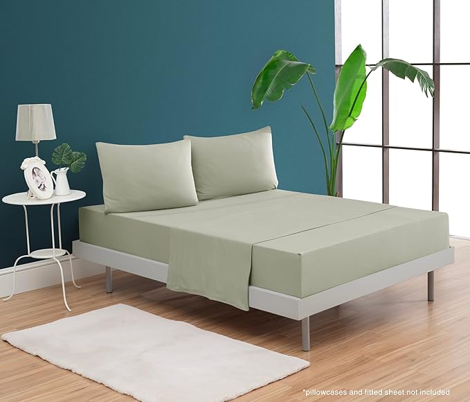 100% Cotton Flat Top Sheet Only - T-Shirt Fabric Jersey Knit - Extra Soft - Wrinkle Free - Machine Washable - Easy Fit - Breathable - Comfy (Mineral Green, Twin)