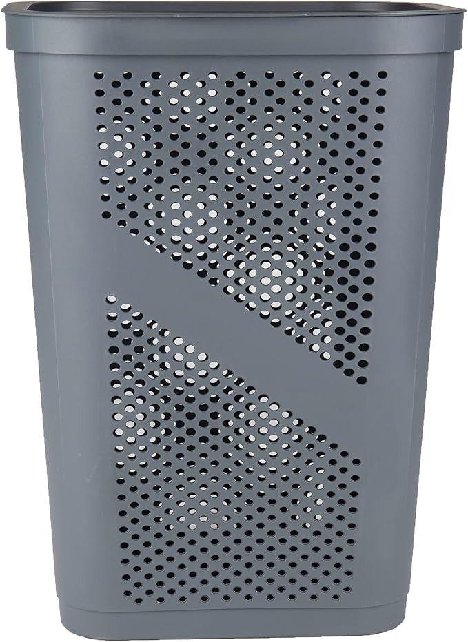 Mind Reader Slim Laundry Hamper with Lid, 60L Clothes Basket, Ventilated Plastic, Gray