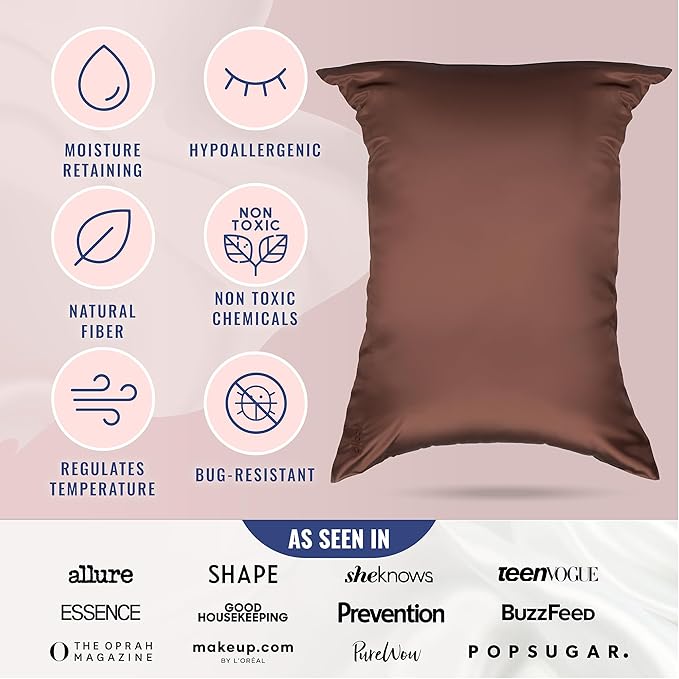 Blissy Silk Pillowcase - 100% Pure Mulberry Silk - 22 Momme 6A High-Grade Fibers - Silk Pillow Cover for Hair & Skin - Regular, Queen & King (Chocolate, King)