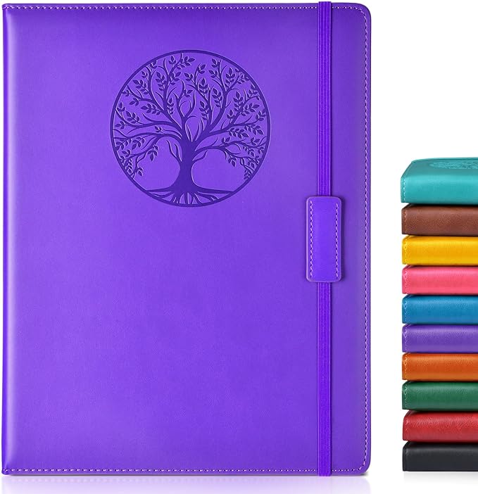 Lined Journal Notebook for Women Men,256 Pages A4 Large Hardcover Leather Journals for Writing,Travel,Business,Work,School,College Ruled Notebooks for Note Taking,Diary Notepad 8.6"×11"(Purple)