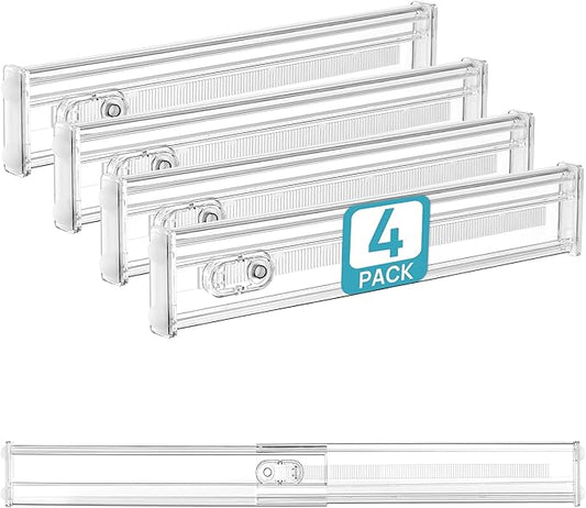 Vtopmart 4 Pack 2.36" Short Upgrade Drawer Dividers for Kitchen Drawer, 12.8"-22.3" Expandable Kitchen Drawer Organizer, Clear Plastic Organizer Separator for Flatware, Utensil, Cutlery, Underwear