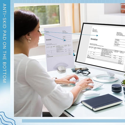 Faccito 2 Pcs Paper Holder Stand for Typing Non-Slip Mat Desktop Folder Document Holder with Anti-Slip Pads Portable Copy Stand Desktop Clamp for A4 Paper Office Reading (White,Blue)