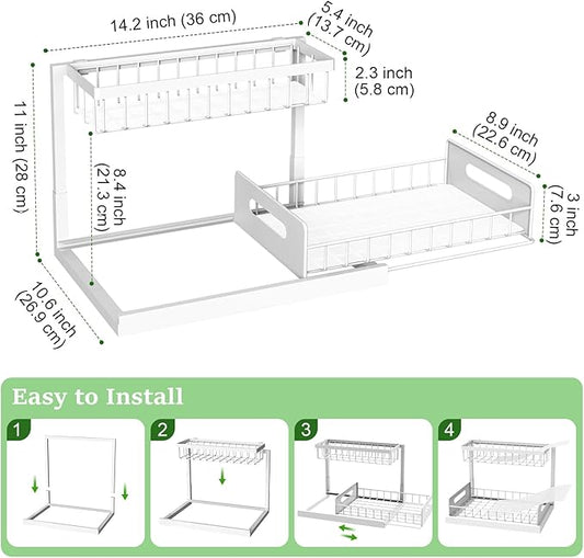 REALINN Under Sink Organizer, Pull Out Cabinet Organizer 2 Tier Slide Out Sink Shelf Cabinet Storage Shelves, Under Sink Storage for Kitchen Bathroom Cabinet, White, 1 Pack