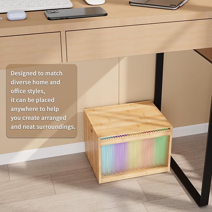 LONTAI Natural Bamboo & Acrylic File Box with Removable Lid, Modern File Organizer Box for Letter/Legal Files, Hanging File Box with Easy Assembly & Dustproof Storage for Home Office