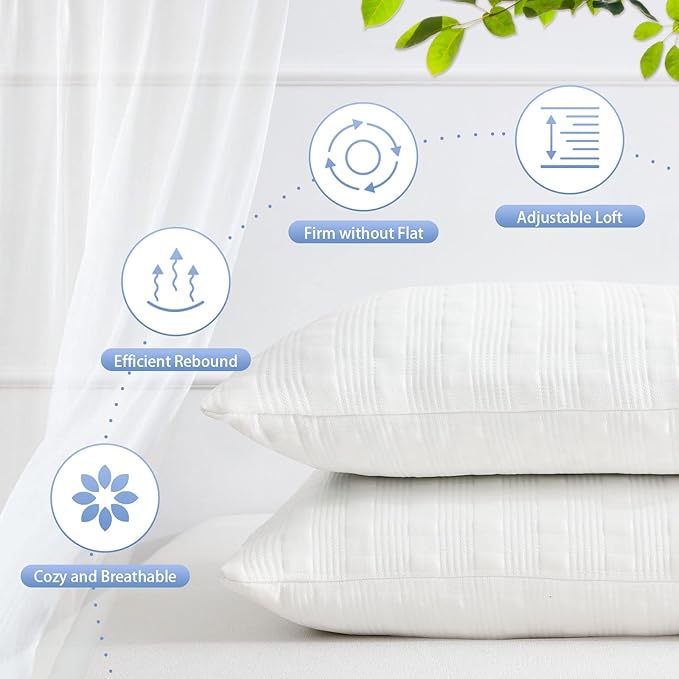 Meoflaw Cooling Pillows for Sleeping Standard Size,Shredded Memory Foam Bed Pillow with Double Sided Material Pillow Case,Adjustable Loft-Slow Rebound Standard Pillow for Side & Back Sleeper