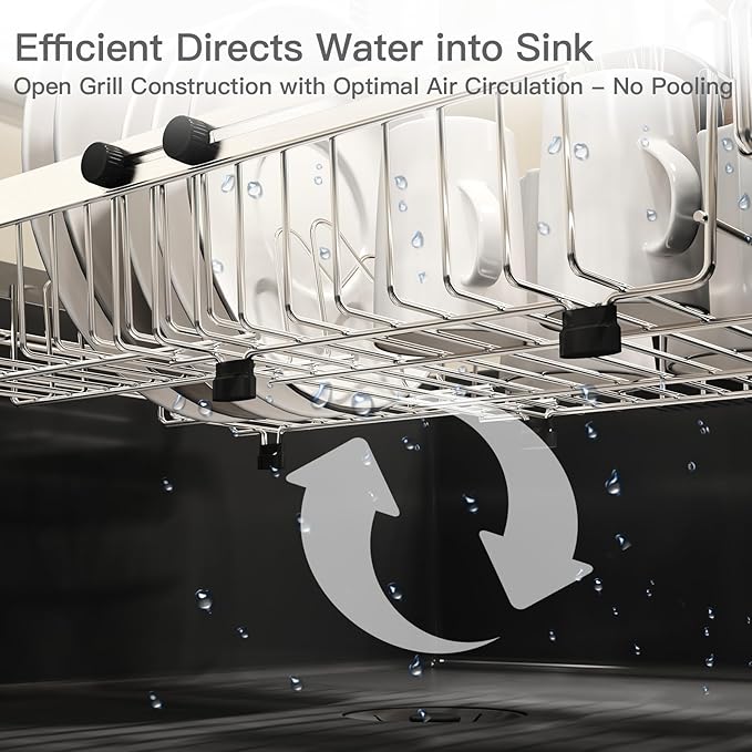 Small Expandable Over The Sink Dish Drainer Drying Rack In Stainless Steel Metal For Kitchen, Counter Space Saving Compact Above Plate Dryer Strainer, Adjustable Hanging Inside Sink Wire Drain Holder