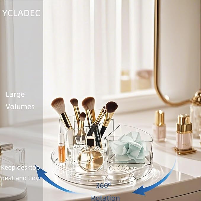 YCLADEC 2 Pack Lazy Susan 9.25" Inch Turntable Organizer Pantry Organization and Storage Container Bins Spice Rack Cabinet Rotating Condiment for Pantry Kitchen Vanity Bathroom Jewelry Holder Clear