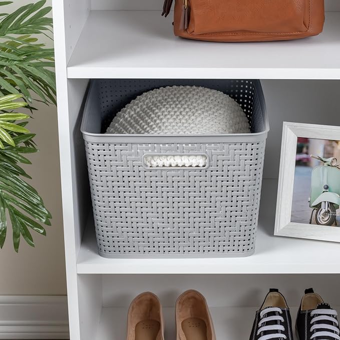 Sterilite Tall Basket, Plastic Decorative Storage Basket for Organizing the Classroom, Closet, Bedroom, and Laundry Room, Gray, 6-Pack