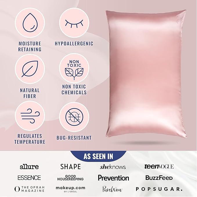 Blissy Silk Pillowcase - 100% Pure Mulberry Silk - 22 Momme 6A High-Grade Fibers - Silk Pillow Cover for Hair & Skin - Regular, Queen & King (Pink, King)