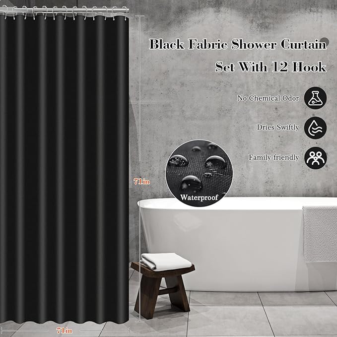 ALPIRIRAL Bathroom Set, 20Pcs Bathroom Shower Curtain Sets with Hooks, Black Bathroom Accessories Set with Trash Can, Bathroom Accessories Sets Complete with Shower Curtain Set, Bathroom Accessory Set