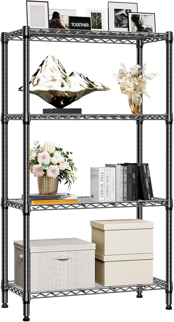 M MZG 1000 lbs 4 Tier Shelf Metal Storage Shelves Shelving Wire Rack Heavy Duty Closet Organizers for Garage Kitchen Bathroom Laundry Black 15.7" D x 33.5" W x 59.5" H