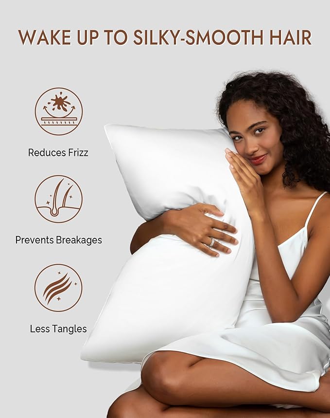 SilkSilky 100% Mulberry Silk Pillowcase - Pure 22 Momme High-Grade 6A Fibers for Hair & Skin, Envelope Closure, Natural, Organic, Breathable & Cooling Pillow Case (Queen, White)