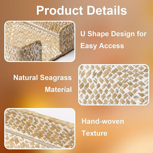 Shonmogar 4 x 6 Inch Sticky Note Holder,Seagrass Post It Note Dispenser,Woven Sticky Note Dispenser,Farmhouse Style Post It Holder for Home Office Desk Decor,Whitewash