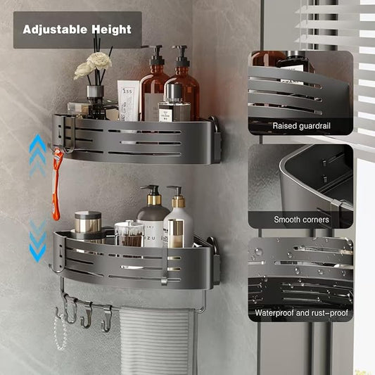 Voldra 2 Pack Corner Shower Shelves, Aluminum Stick On Showers Organizer, Modern Style, Triangular Corner Shelf, No Drilling Required