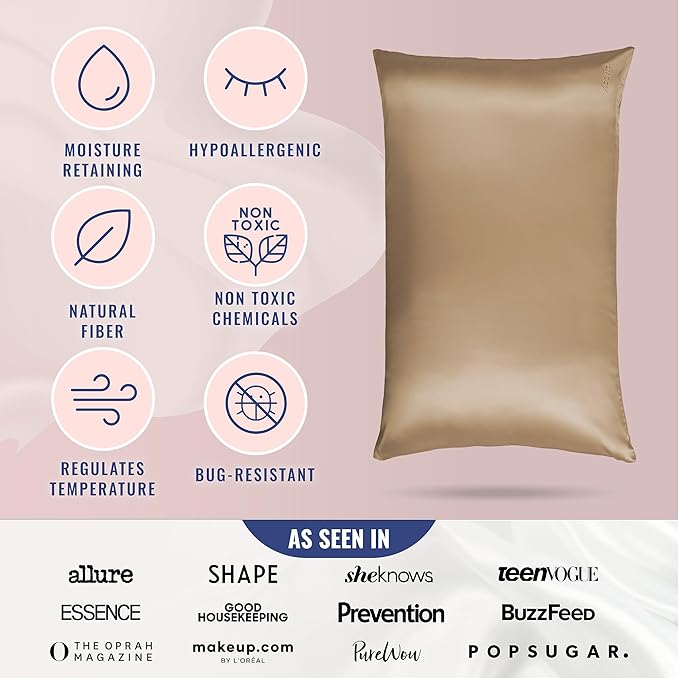 Blissy Silk Pillowcase - 100% Pure Mulberry Silk - 22 Momme 6A High-Grade Fibers - Silk Pillow Cover for Hair & Skin - Regular, Queen & King (Taupe, King)